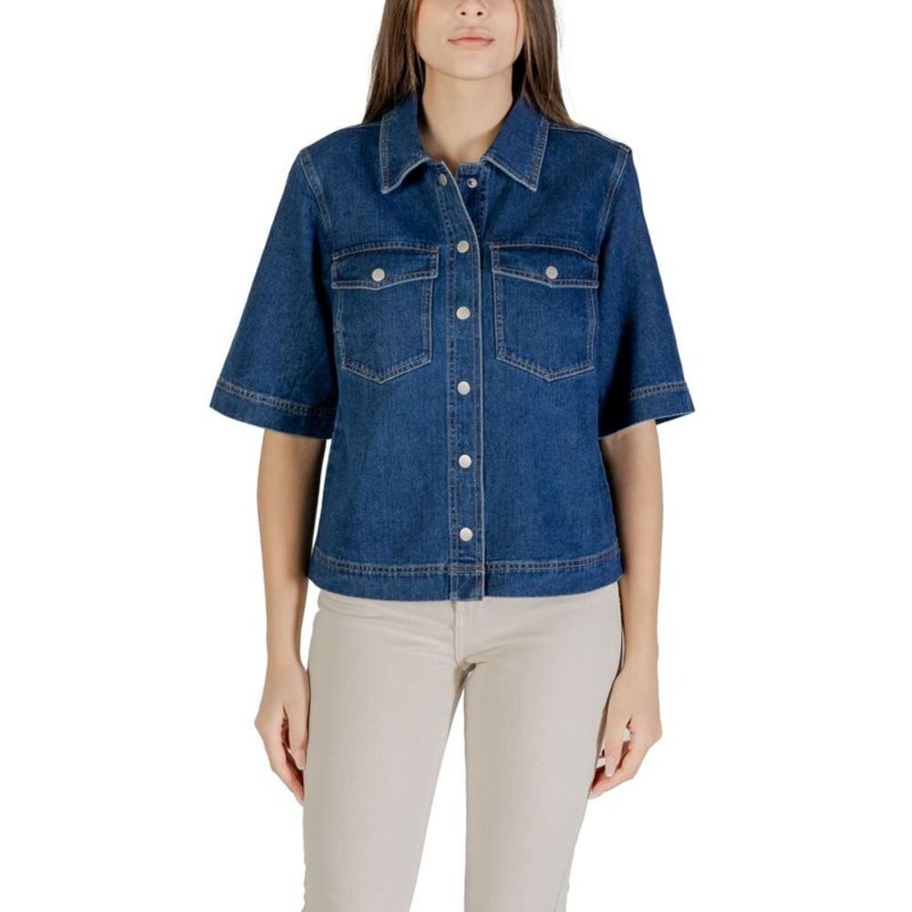 Only Blue Cotton Shortsleeve Women's Shirt